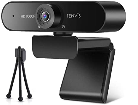 TENVIS 1080P Webcam with Microphone for Desktop Laptop, FHD 1080P@30fps Streaming Web Camera, USB Webcam with Tripod, 120° Wide Angle Lens, Plug&Play, Computer Camera for Video Conferencing, Recording