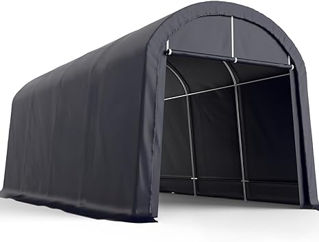 KING BIRD 10' x 20' Round Style Garage Shelter Anti-Snow Heavy Duty Storage Shelter Carport Portable Canopy Storage Shelter Shed for Boat, Patio Furniture and Lawn Mower-Dark Gray