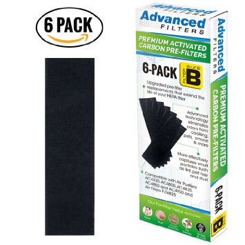 Premium Carbon Activated PRE-FILTER 6-Pack for Germ Guardian AC4800 Series(AC4825, AC4825e) Filter B FLT4825 True HEPA Replacement to IMPROVE Indoor Air Quality & Helps REMOVE Odor