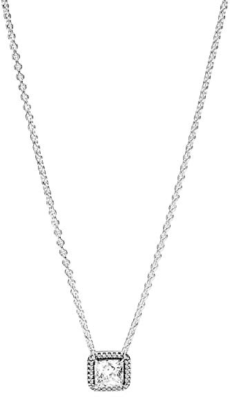 Pandora Jewelry - Square Sparkle Halo Necklace in Sterling Silver with Clear Cubic Zirconia, 17.7 IN / 45 CM