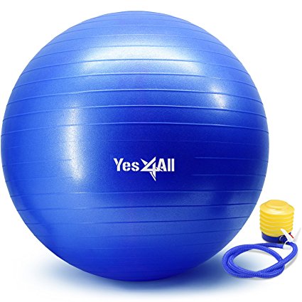 Yes4All Yoga Exercise Ball with Pump (Foot) – Multi Colors & Sizes (55cm/65cm/75cm) – Anti Burst & Extra Thick – Support 2000 lbs