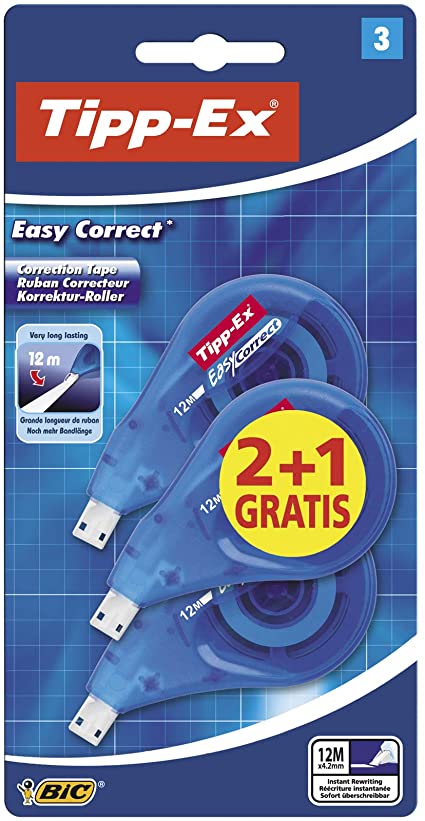 Tipp-Ex Extra Long - Easy To Correct - Tear-Resistant Correction Tape - Polyester Film - Value Pack, (Box of 2   1 Free)