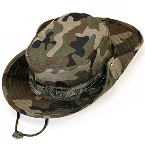 Kolumb Unisex Military Boonie Hat- Premium Soft Cotton & Polyester Fabric, Sturdy Stitching Wide Brimmed Mens & Womens Boonie Hat- Top Camo Bucket Hat In Attractive Colors For Sports Fishing Beach
