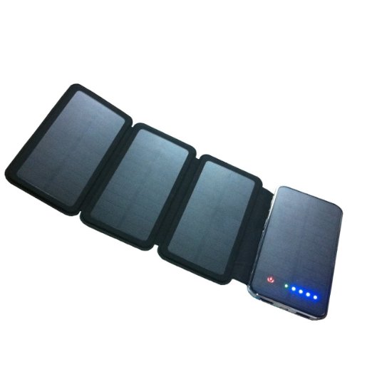 Solar Charger, Powerful Portable Charger Equipped with 4 Foldable Solar Panels & 10,000 mAh Dual USB Ports External Power Bank for Mobile Devices, Tablets & More Other USB-charged Devices