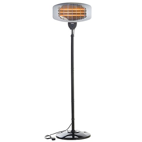 VonHaus Free Standing Patio Heater 2000W - Quartz Heating, Indoor/Outdoor Use - Height Adjustable Steel Tube with 3 Heat Settings & 45 Degree Tilt Angle