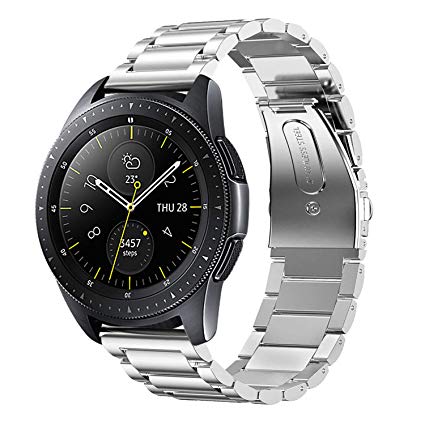 Shangpule Compatible Samsung Galaxy Watch Bands 42mm 46mm, Stainless Steel Metal Replacement Strap Bracelet Compatible Galaxy Watch SM-R810/SM-R800 Smartwatch (Silver, 42mm)