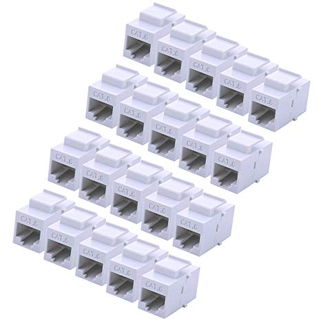 RJ45 Keystone Coupler - 20Pack iGreely Cat6 Cat5e Cat5 Compatible 8P8C Ethernet Network Jack Insert Snap in Adapter Connector Port Inline Coupler for Wall Plate Outlet Panel-White