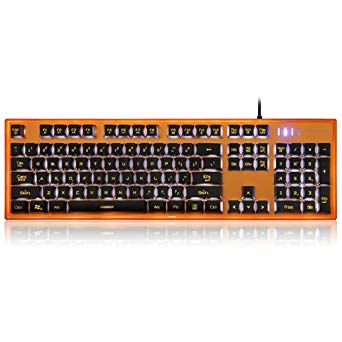 Motospeed K10 Mechanical Backlight Keyboard, Ounice Wired Aluminium alloy top cover with Bicolor injection keycaps Gaming Keyboard for Gamers Computers (Orange)
