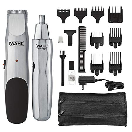 Wahl Groomsman rechargeable cord-cordless beard trimmer for beard, mustache, stubble with self sharpening blades and bonus nose trimmer (# 05623)