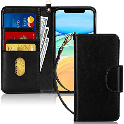 FYY Case for iPhone 11 6.1", [Kickstand Feature] Luxury PU Leather Wallet Case Flip Folio Cover with [Card Slots] and [Note Pockets] for Apple iPhone 11 6.1 inch Black