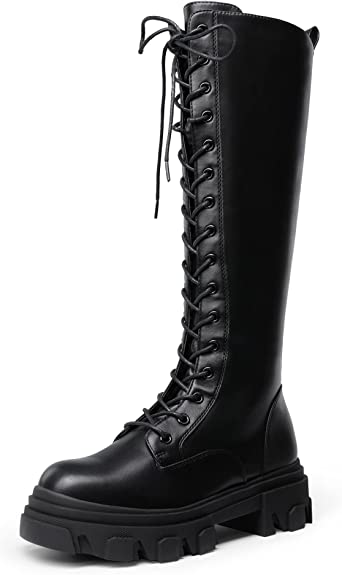 DREAM PAIRS Knee High Boots Women, Fashion Lace Up Chunky Platform Lug Sole Boots For Women