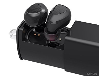 True Wireless Bluetooth Earbuds, DEYIMEI Mini Twins Noise Cancelling Headphone with Mic, Stereo Sports/ In Ear Earphone for IOS Android Smartphone (Black)