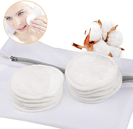 Reusable Cotton Pads, 12 Pack 3 Layers Organic Bamboo Make up Remover Pads with Laundry Bag, Washable Makeup Remover Cloth Facial Cleansing Wipes for Women