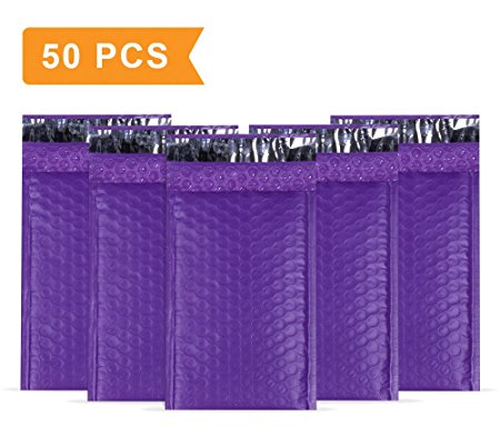 Mailer Plus #000 4x8" Poly Bubble Mailers Self Seal Purple Padded Envelopes Pack of 50
