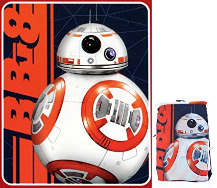 Licensed Character Drawstring Tote and Micro Raschel Throw Blanket Set - Soft, Plush and Comfortable (Star Wars - BB8)