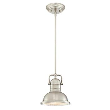 Westinghouse 6334600 Boswell One-Light LED Indoor Mini Pendant, Brushed Nickel Finish with Prismatic Lens