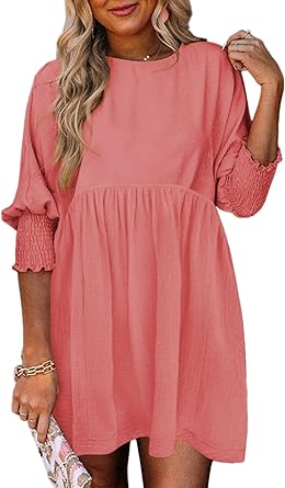 Dokotoo Womens Summer Tunic Dress Casual Loose Short Sleeve Crew Neck Flowy Swing Mini Shift Dresses