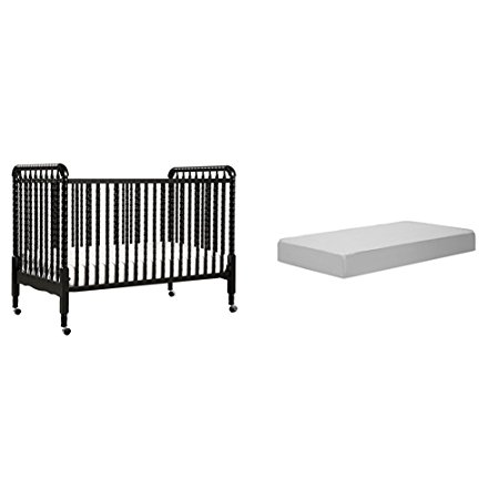 Jenny Lind Stationary Crib with Complete Toddler Mattress with Hypoallergenic Waterproof Cover