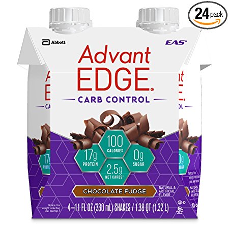 EAS AdvantEDGE Carb Control Protein Shake Chocolate Fudge Ready-to-Drink, 17 g of Protein 11 fl oz Bottle, 24 Count