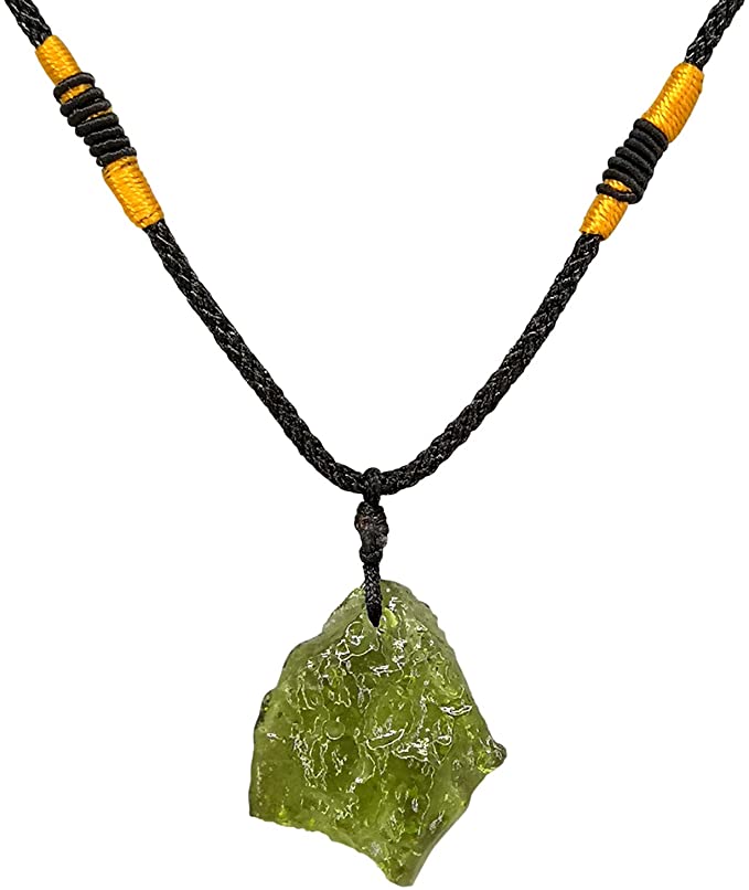 Moldavite Crystal Necklace for Men Women, Handmade Irregular Stone Pendant Crystal Energy Stone