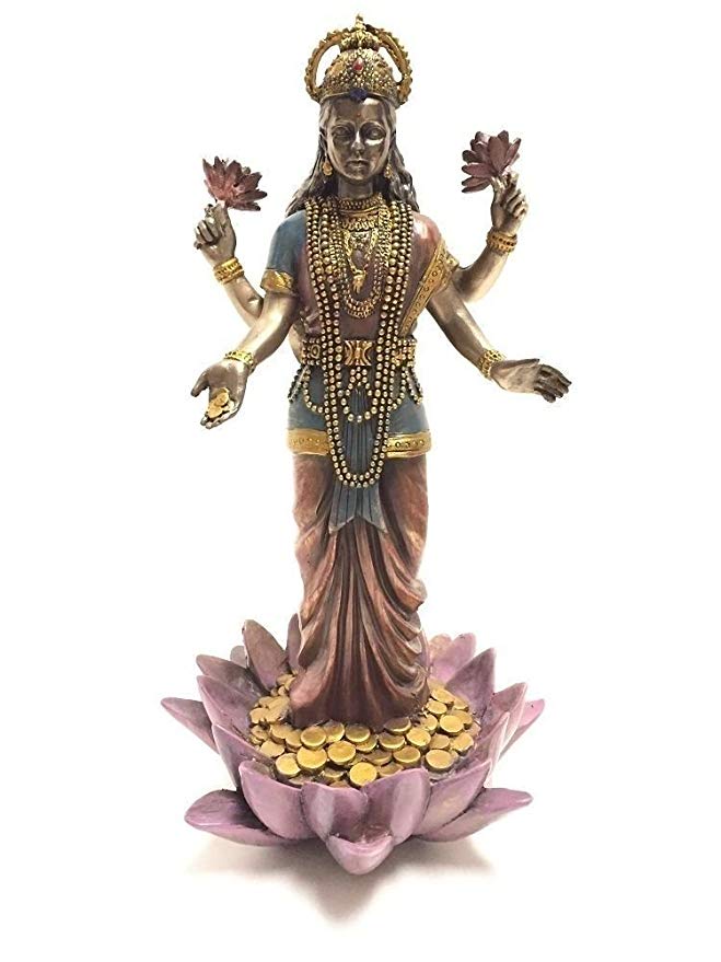 Lakshmi Hindu Goddess on Lotus Statue Sculpture