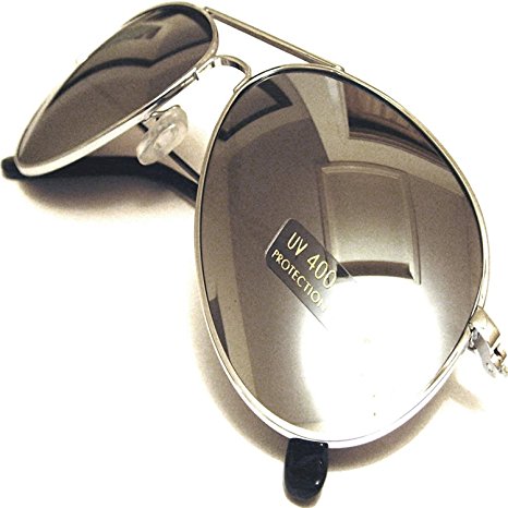 Retro Silver Mirror Metal Aviator Sunglasses With Metallic Silver Drawstring Pouch, Mens, Womens, Unisex Full UV 400