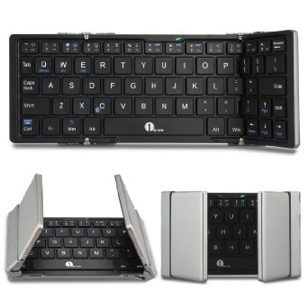 1byone Foldable Bluetooth Keyboard for iOS Android Windows PC Tablets and Smartphone Grey