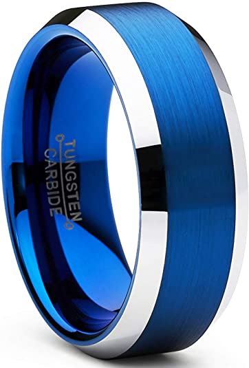 Metal Masters Co. Tungsten Carbide Men's Brushed Wedding Band Blue Plated Engagement Ring 8mm Comfort Fit Sizes 7 to 15