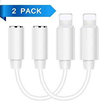 Headphone Adapter [2 Pack] to 3.5mm Earbuds Jack Adapter Earphone for Apple iPhone 7 and 7 Plus Lightning Connection Converter - White (White)