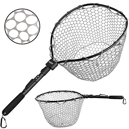 PLUSINNO Fly Fishing Net Fish Landing Net, Trout Bass Net Soft Rubber Mesh Catch and Release Net