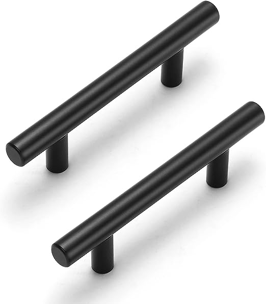 Estmoon 45 Pack 5 Inch Cabinet Pulls Matte Black Cabinet Handles Dresser Handles Stainless Steel Black Drawer Handles Kitchen Cabinet Hardware Handles for Cabinets and Drawers - 3" Center to Center