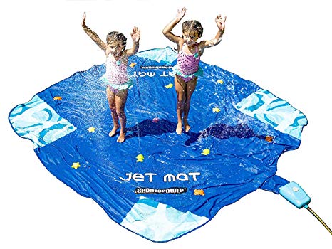 Sportspower Jet Mat— Outdoor 10’ x 10’ Water Sprinkler Splash Mat with Waterpark Jumping Jet Fountain Control System
