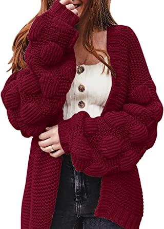 FERBIA Women Oversized Cardigan Knitted Cute Chunky Sweaters Wrap Long Fall Pom Pom Open Front Knit