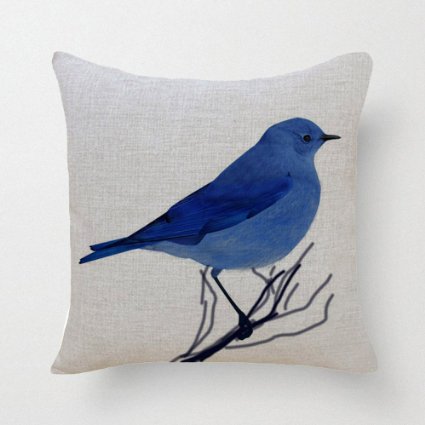 SLS Cotton Linen Decorative Throw Pillow Case Cushion Cover Blue Bird 18 "X18 " (7)