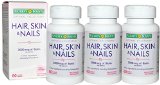 Natures Bounty Hair Skin and Nails Formula 180 Coated Caplets 3 X 60 Count Packages