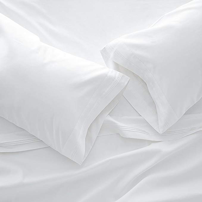 400 Thread Count Bed Sheet Sets - Luxurious 100% Egyptian Cotton Deep Pocket Sheets - Bedding Set Includes One Flat Sheet, Two Fitted Sheets & Two Pillowcases - Split King, White