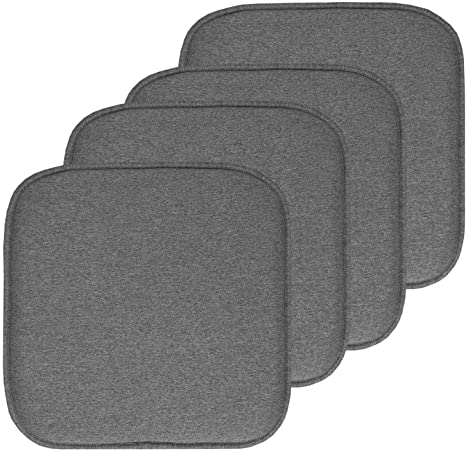 Sweet Home Collection Chair Cushion Memory Foam Pads Honeycomb Pattern Slip Non Skid Rubber Back Rounded Square 16" x 16" Seat Cover, 4 Pack, Charlotte Gray