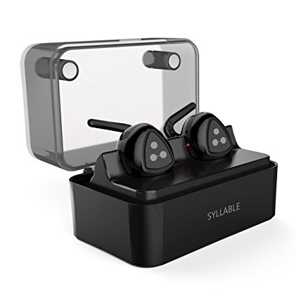 True Bluetooth Earbuds with Mic, Syllable Sports Truly Wireless Bluetooth Cellphone Headphones Earphones with Charging Box for Running- Black