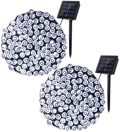 Qedertek 2 Pack Solar String Lights, 72ft 8 moeds 200 LED Fairy Solar Lights Decorative Lighting for Wedding, Garden, Home, Patio, Porch, Lawn, Party and Holiday Decorations (Cool White)