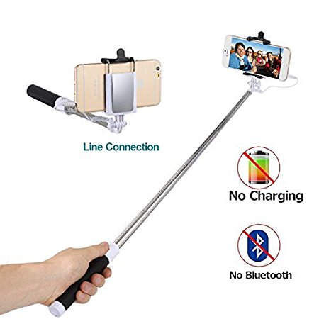 Selfie Stick, Keynice Portable Foldable Extendable with Built-in Remote Shutter, Mirror and Plug Interface Cable Take Pole Suitable for Android & IOS Smartphones-Black