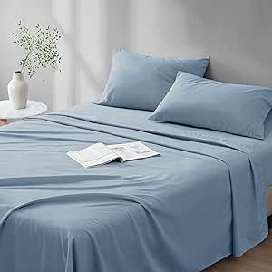 Comfort Spaces 100% Cotton Sheet Set Breathable, Lightweight, Soft with 12" Elastic Pocket Fits up to 14" Mattress, All Season Cozy Bedding, Matching Pillow Case, Twin XL Blue 3 Piece