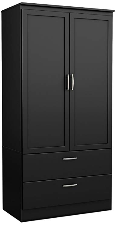 South Shore 5370038 2-Door Wardrobe Armoire with Adjustable Shelves and Storage Drawers, Pure Black