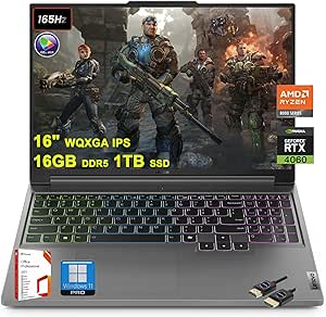 Lenovo Legion Slim 5 Gaming Laptop | 16" 2560x1600 165Hz | AMD Zen 4 8-core Ryzen 7 8845HS (&gt;i7-12700H) | 16GB DDR5 1TB SSD | GeForce RTX 4060 | RGB Backlit Office2021Pro Win11Pro w/DLCA Accessory