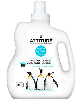 ATTITUDE Hypoallergenic Laundry Detergent, 2x Concentrated, Non-toxic, Vegan, Wildflowers, 60.8 Fluid Ounce, 36 Loads