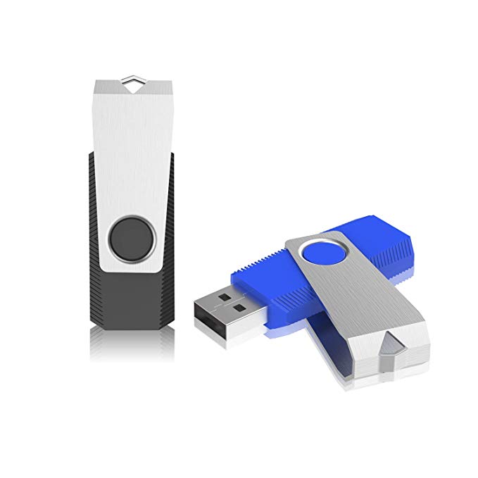 KEXIN 64GB USB Flash Drive 2 Pack USB Memory Sticks 2.0 Mini USB Sticks Swivel Design Thumb Drive Pen Drive (64gb Black Blue)