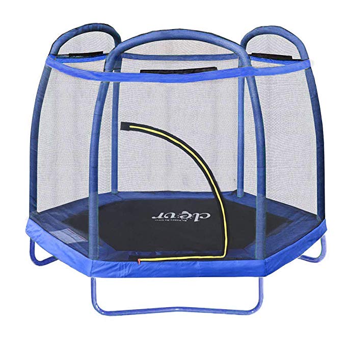 Clevr 7ft Kids Trampoline with Safety Enclosure Net & Spring Pad, 7-Foot Indoor/Outdoor Round Bounce Jumper 84", Built-in Zipper Heavy Duty Frame | Great Gift