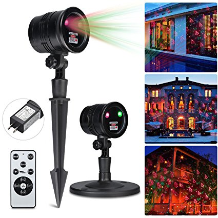 Excelvan Low Safe Voltage 5V IP65 Waterproof Led Laser Stage Shows Light Projector with Santa, Snow, Shinning Star Modes for Wedding Bar Party Inside Outdoor Decoration, Remote Control Included