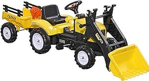 Aosom Ride on Tractor, Kids Ride on Excavator with Controllable Bucket, Back Trailer, No Power Design Toddler Ride on Toy for 3 Years Old, Yellow