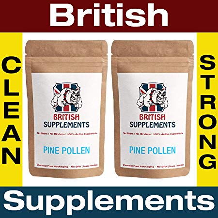 Clean Pine Pollen 422mg Capsules (99% Cracked Wall) British Supplements (x60 Veg caps 2 Month Supply)