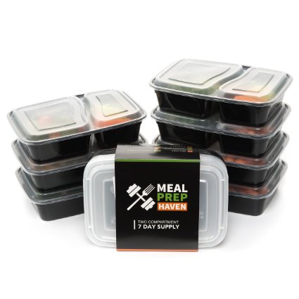 Meal Prep Haven Stackable 2 Compartment Food Containers with Lids, Set of 7